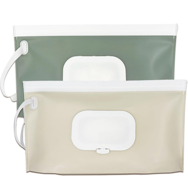 eoscasely Wipe Dispenser,2-Pack Portable Refillable Wipe Container,Reusable Travel Baby Wipes Dispenser, Waterproof and Dustproof(Sage Green & Cream) - Image 1